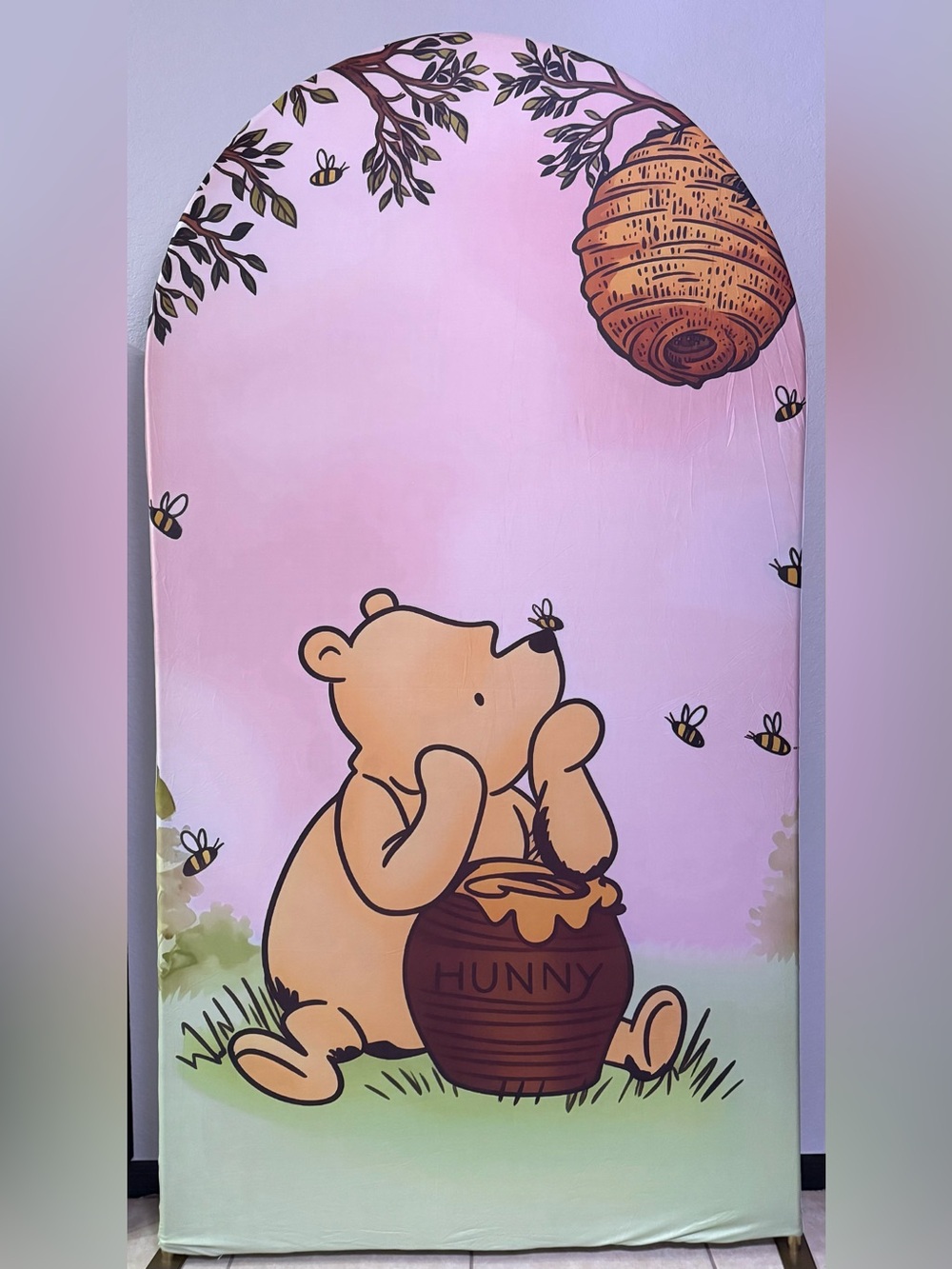 Pink Winnie-the-Pooh Arch Backdrop Cover (Read Description)